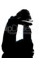 one young teenager girl crying sad silhouette