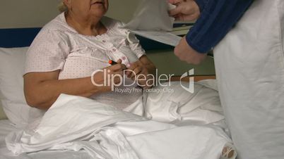 Sick diabetic woman in hospital room
