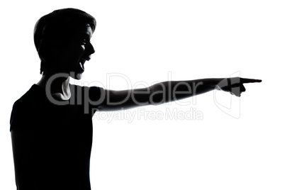 one young teenager boy or girl pointing laughing silhouette