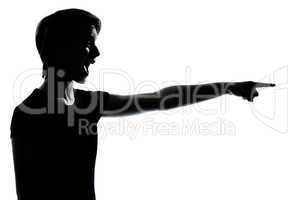 one young teenager boy or girl pointing laughing silhouette