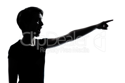 one young teenager boy or girl pointing surprised silhouette