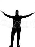 one business man happy arms outstretched silhouette