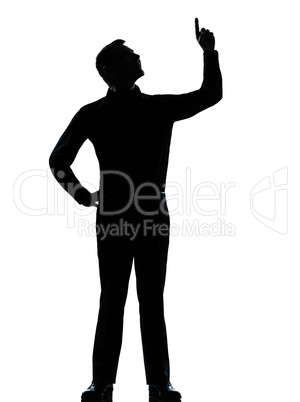 one business man poiting up happy silhouette