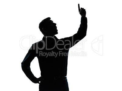 one business man pointing up surprised silhouette
