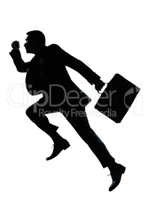 one business man jumping running silhouette