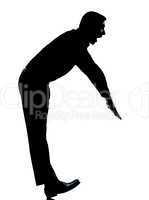 one business man silhouette funny exercise balancing