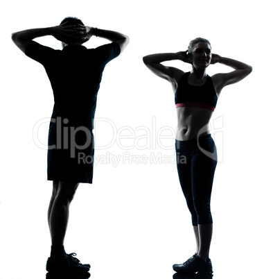 one couple man woman exercising workout fitness