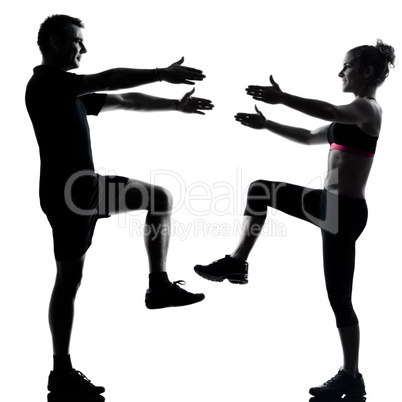 one couple man woman exercising workout fitness