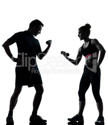 one couple man woman exercising workout fitness