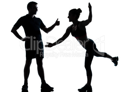 one couple man woman exercising workout fitness