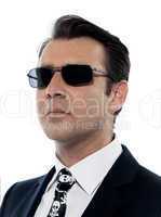 Man caucasian criminal portrait serious wih sunglasses