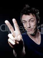 Funny Man Portrait victory sign