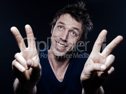 Funny Man Portrait victory sign