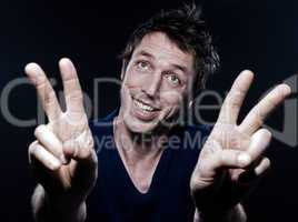 Funny Man Portrait victory sign