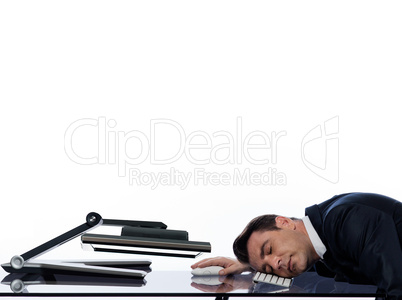 Man relationship with computer sleeping tired concept