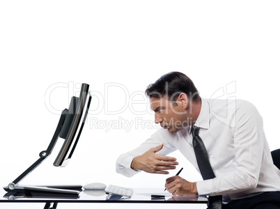 Man relationship with computer spy concept