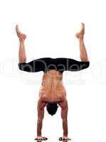 Man yoga handstand full length gymnastic acrobatics