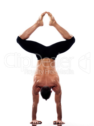 Man yoga handstand full length gymnastic acrobatics