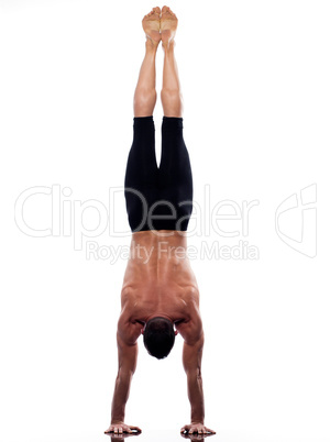 Man yoga handstand full length gymnastic acrobatics