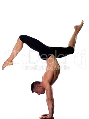 Man yoga handstand full length gymnastic acrobatics