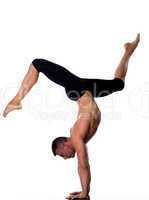 Man yoga handstand full length gymnastic acrobatics