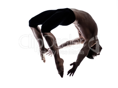 Man modern ballet dancer dancing gymnastic acrobatic jumping