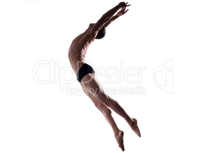 Man modern ballet dancer dancing gymnastic acrobatic jumping