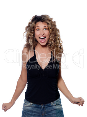 Beautiful screaming happy curly hair Woman Beautiful screaming happy curly hair Woman