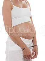 Pregnant Woman Hands attached with handcuffs