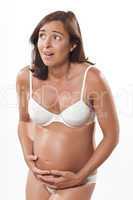 Pregnant woman cramps anxious pain contraction