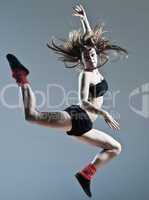 beautiful young woman leap jump