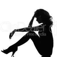 silhouette woman sitting sad pensive