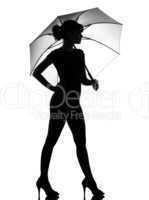 silhouette woman holding open umbrella