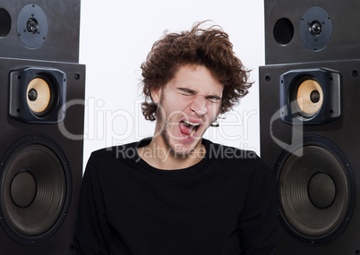 man listening  music lover speakers