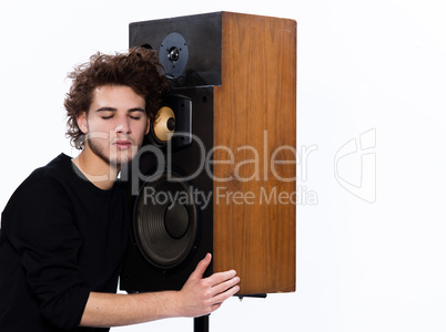 man listening  music lover speakers