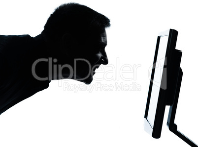 one business man face silhouette with computer screen display