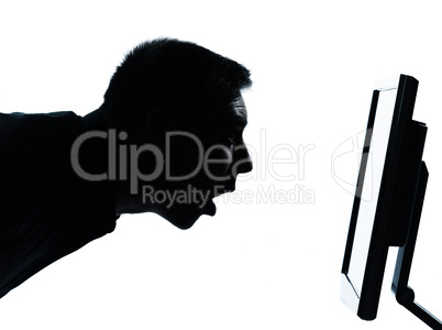 one business man face silhouette with computer screen display su
