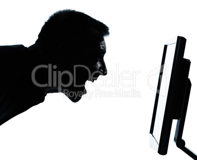 one business man face silhouette with computer screen display ha