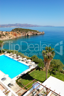 Swimming pool at the beach of luxury hotel, Crete, Greece