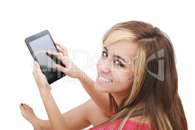 Overhead photograph of a beautiful young women sitting on floor