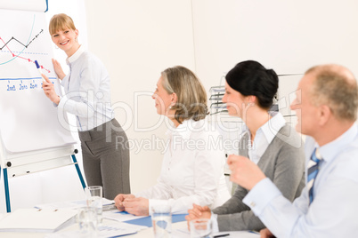 Giving presentation young woman during meeting