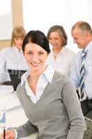Young executive woman take notes during meeting