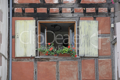 Fenster eines Hauses in Riquewihr, Elsaß