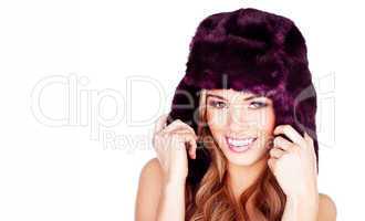 Pretty blonde with fur hat