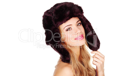 Pretty Young Girl In Fur Hat
