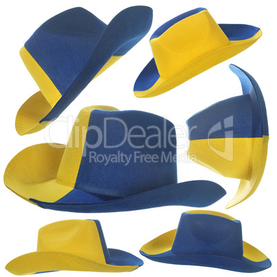 Set of yellow-blue cowboy hat