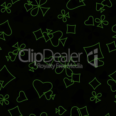 Playing cards symbols seamless background pattern green