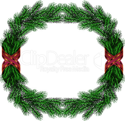 Christmas fir branch wreath frame isolated on white