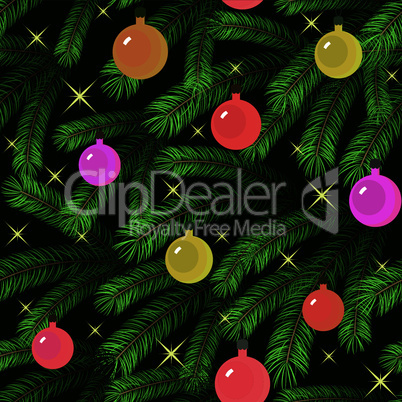 Christmas tree fir branch decorated with balloons seamless