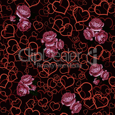red rose and heart seamless background patter